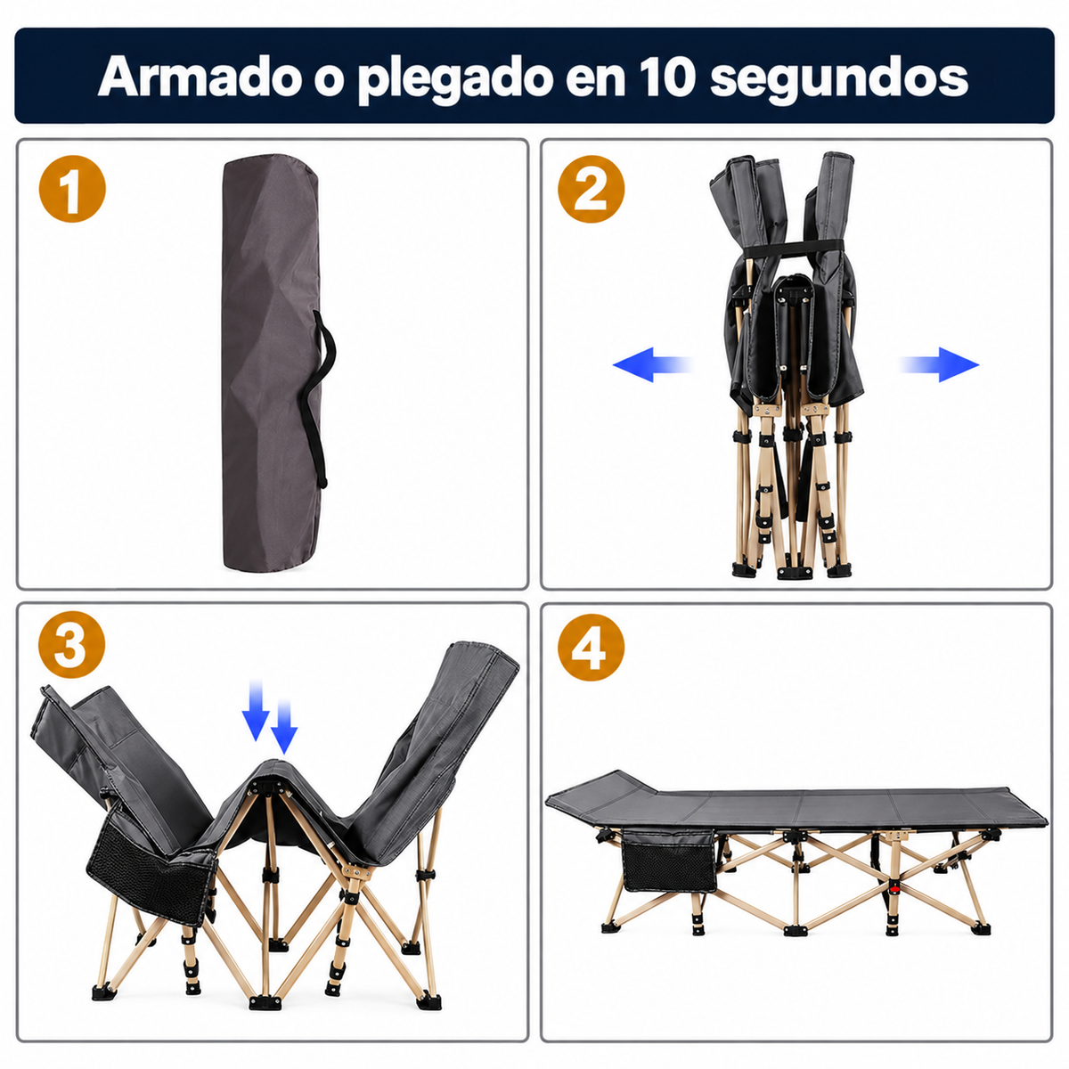Catre Plegable Portátil Gris para Playa, Piscina y Camping con Soporte de 100 kg