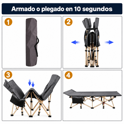 Catre Plegable Portátil Gris para Playa, Piscina y Camping con Soporte de 100 kg