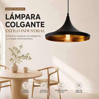 Lámpara colgante industrial negra para comedor, cocina y living