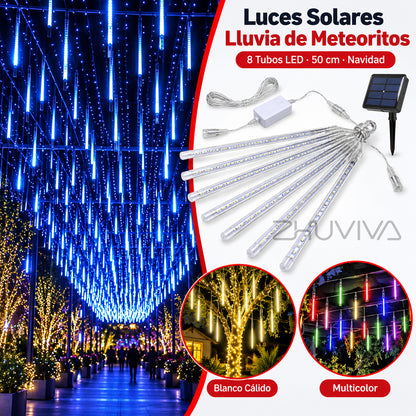 Luces solares lluvia de meteoritos con 8 tubos LED de 50 cm para Navidad