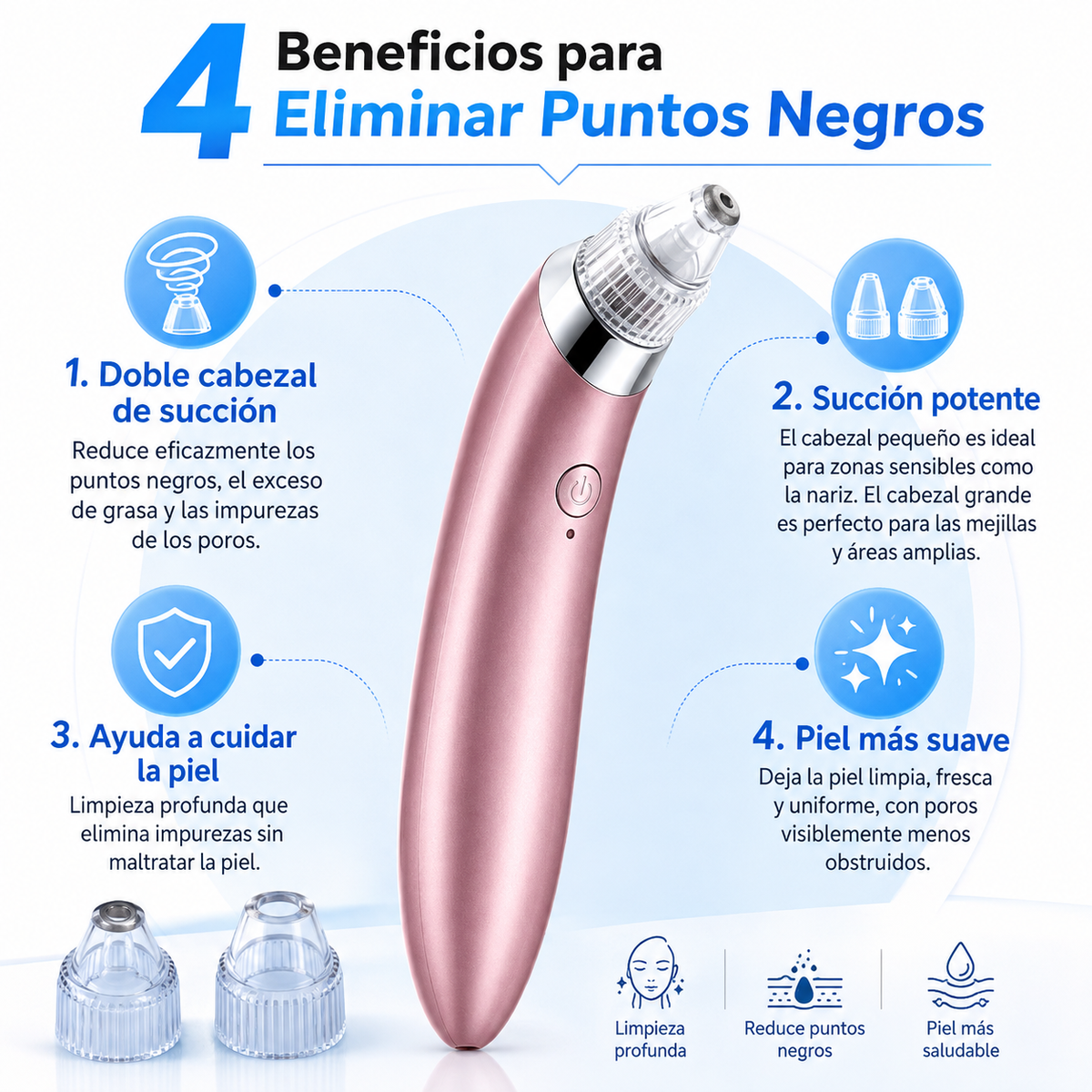 Extractor de Puntos Negros Recargable USB con Succión Ajustable y Boquillas Faciales