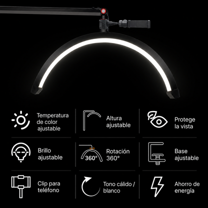 Lámpara Media Luna LED 36W de Pie con Control para Pestañas, Maquillaje y Estética