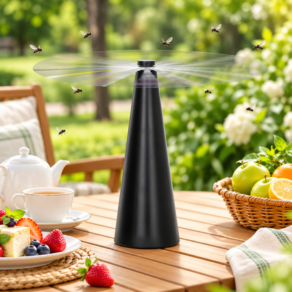 Ventilador Repelente de Moscas Negro para Mesa sin Químicos, Portátil para Terraza, Quincho y Camping