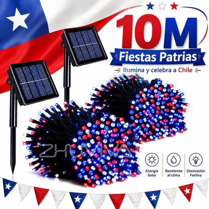 ZHU|Pack 2 Guirnaldas Luces Solares LED IP65 para Fiestas Patrias Chile Jardín Terraza Exterior
