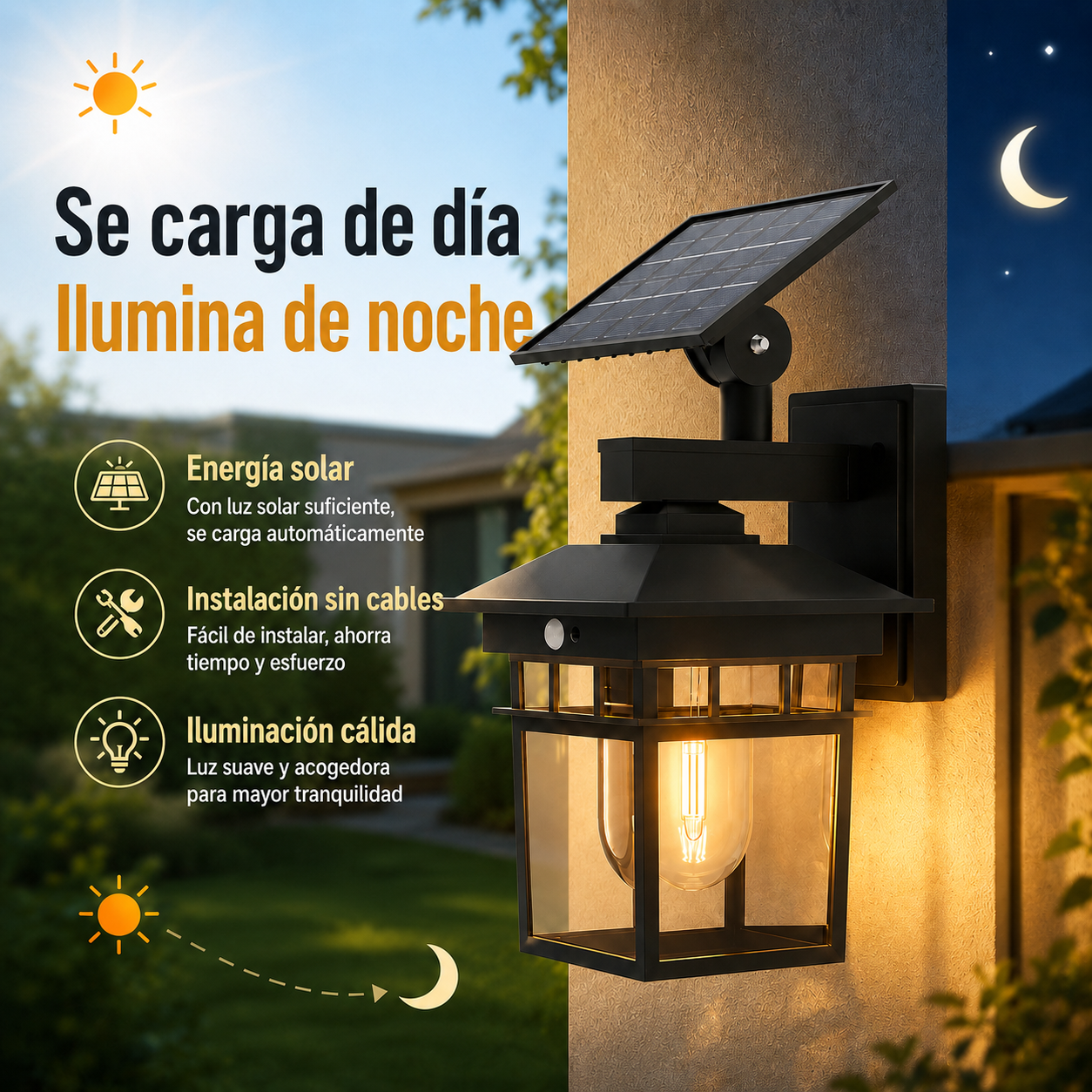 Lámpara Solar de Pared con Luz Cálida para Exteriores