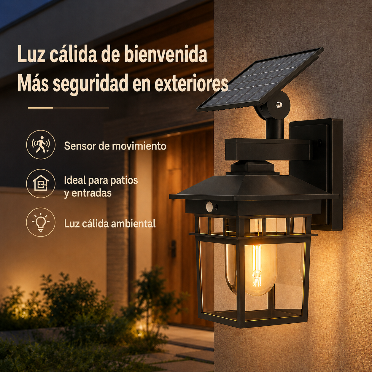 Lámpara Solar de Pared con Luz Cálida para Exteriores