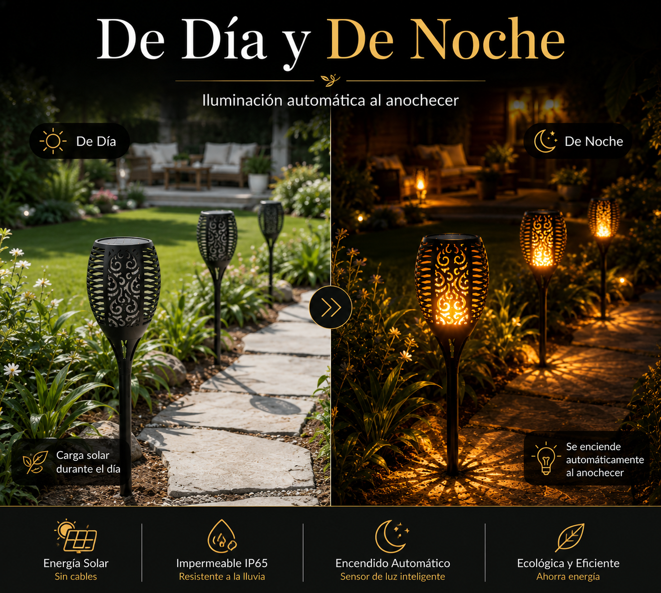 ZHUVIVA Antorcha Solar LED Exterior 58cm con Estaca para Jardín