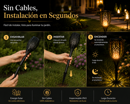 ZHUVIVA Antorcha Solar LED Exterior 58cm con Estaca para Jardín