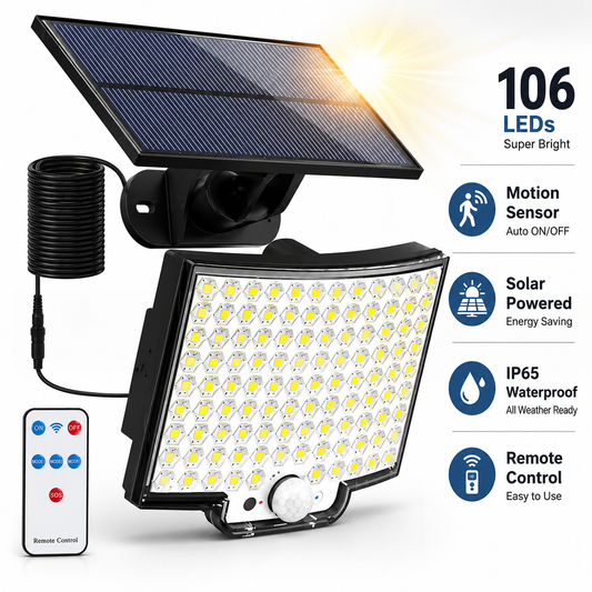 Foco solar exterior LED con sensor de movimiento y control remoto