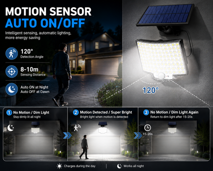 Foco Solar Exterior LED con Sensor de Movimiento y Control Remoto, Luz Solar Impermeable para Jardín y Garaje