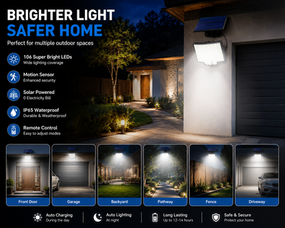 Foco Solar Exterior LED con Sensor de Movimiento y Control Remoto, Luz Solar Impermeable para Jardín y Garaje