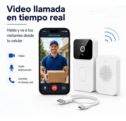 Timbre Inteligente WiFi Tuya con Cámara, Audio Bidireccional y Visión Nocturna para Casa, Departamento y Oficina