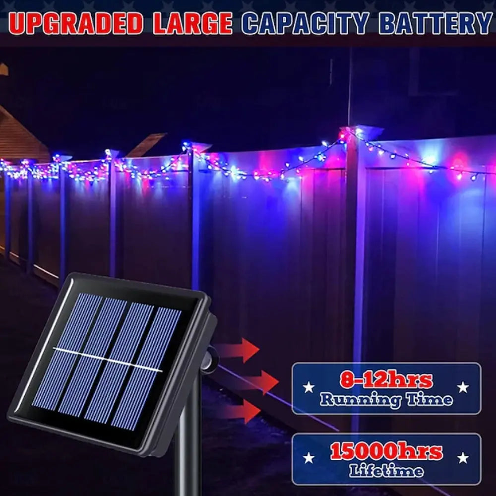 Guirnalda de Luces Solares LED RWB | Decoración Exterior IP65 para Fiestas y Jardines