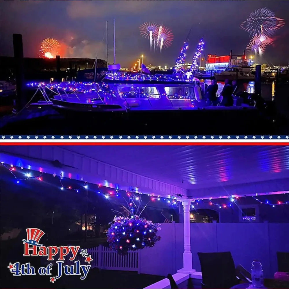 Guirnalda de Luces Solares LED RWB | Decoración Exterior IP65 para Fiestas y Jardines