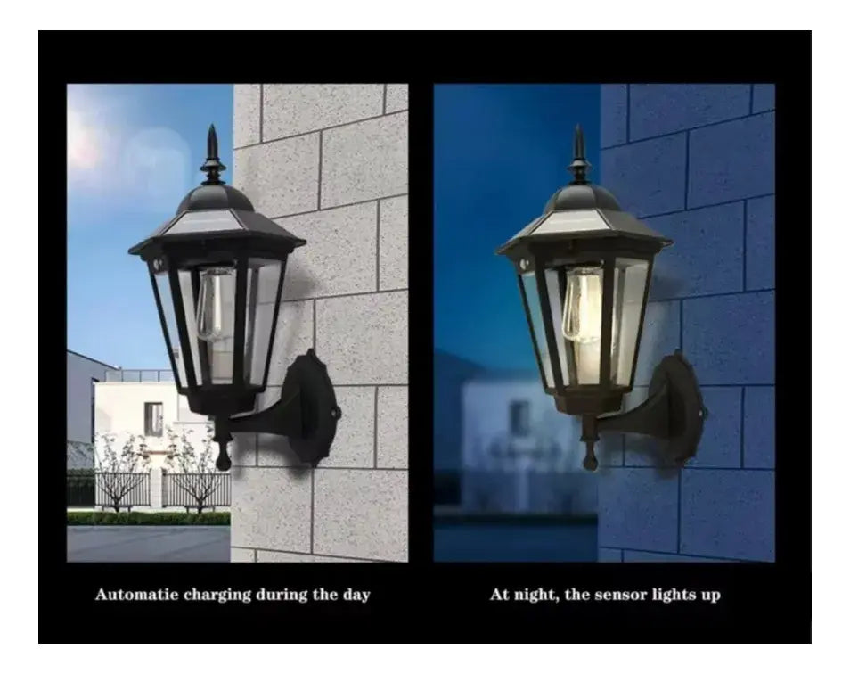 Farol Solar Pared Retro Luz Cálida Con Sensor Para Exterior
