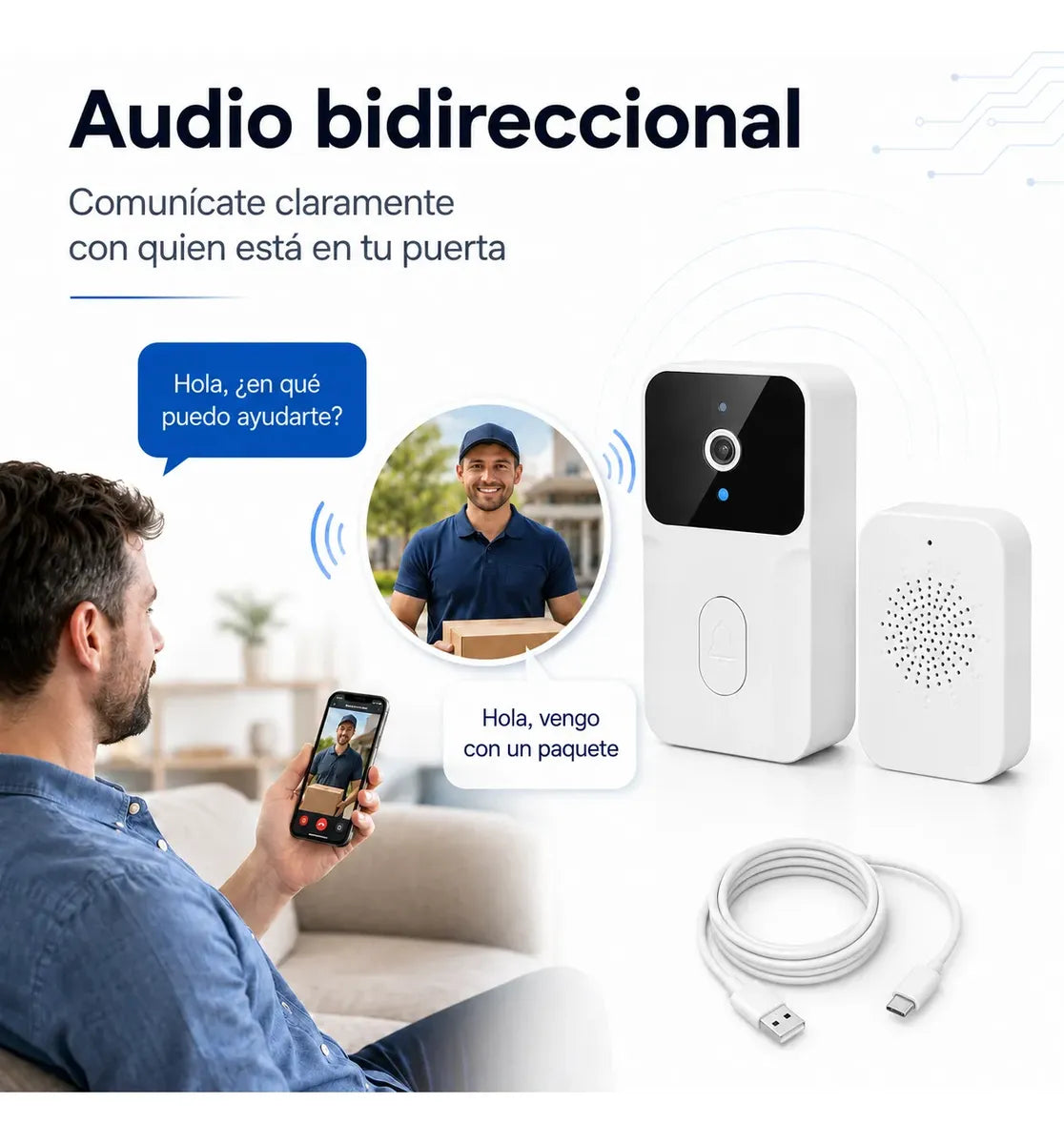 Timbre Inteligente WiFi Tuya con Cámara, Audio Bidireccional y Visión Nocturna para Casa, Departamento y Oficina