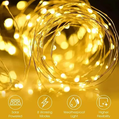 Guirnalda Solar 300 Led Luz Cálida 30m Ideal Para Exteriores