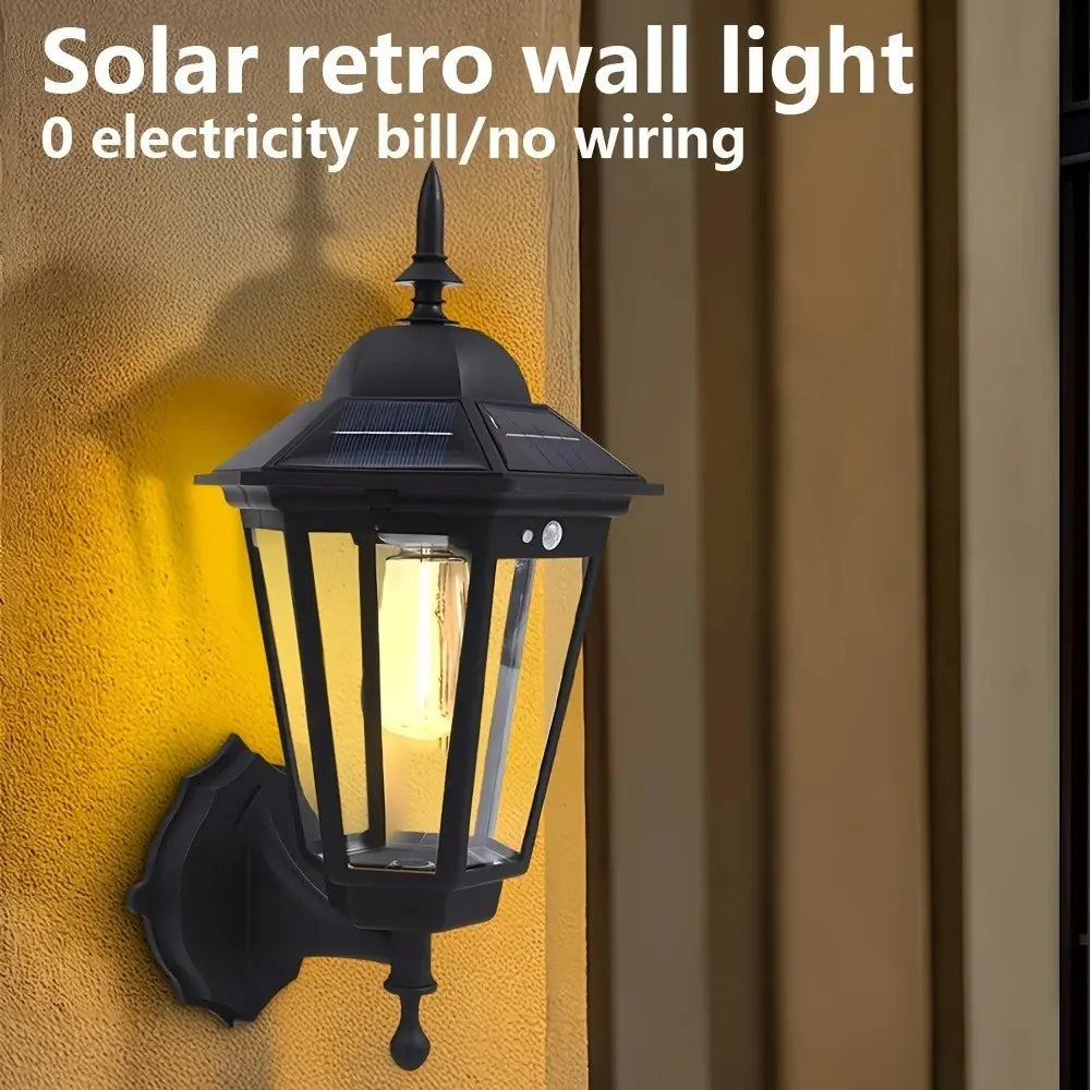 Farol Solar Pared Retro Luz Cálida Con Sensor Para Exterior