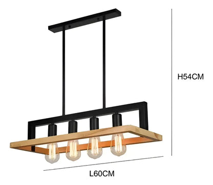 Lámpara Colgante Industrial 4 Luces E26 Metal y Madera