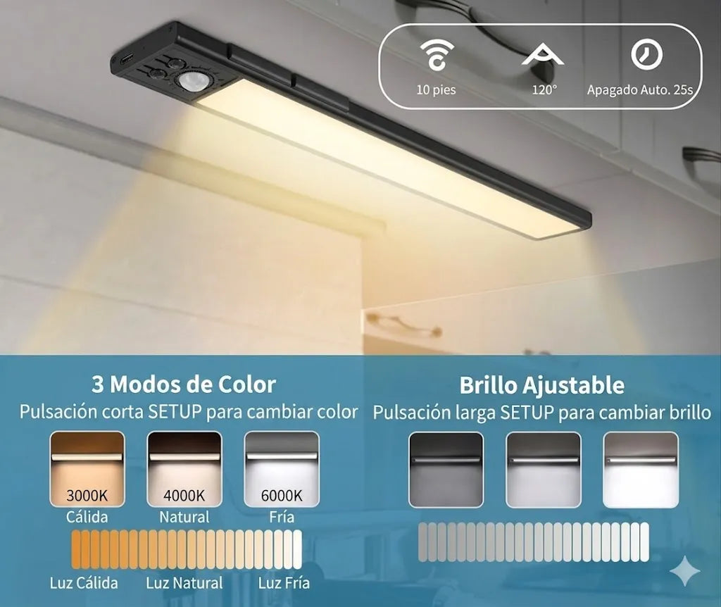 Luz Led 30cm Sensor Movimiento Para Clóset Y Armario