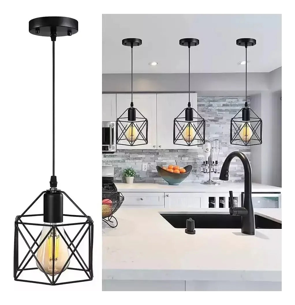 Lámpara Colgante Industrial Jaula Diamante Negra E27