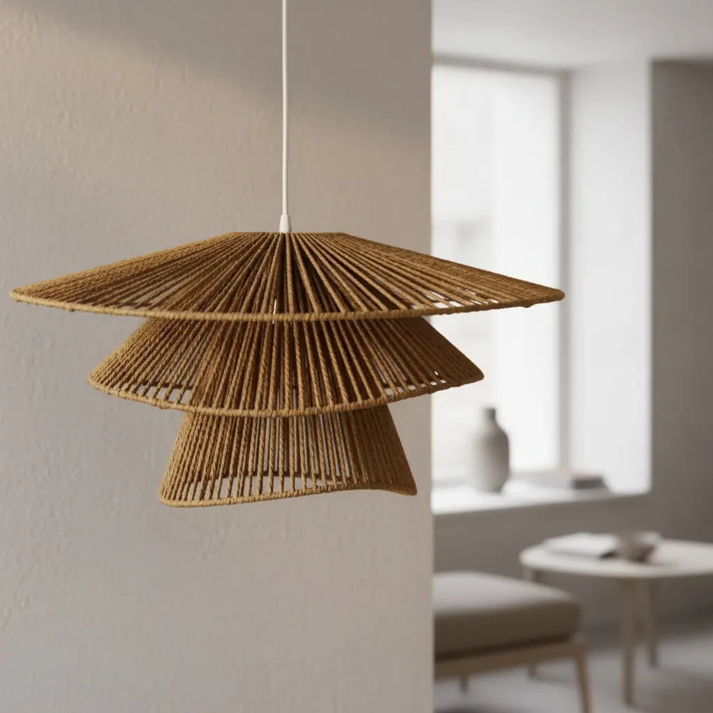 Lámpara de techo de ratán para dormitorio, comedor y decoración natural