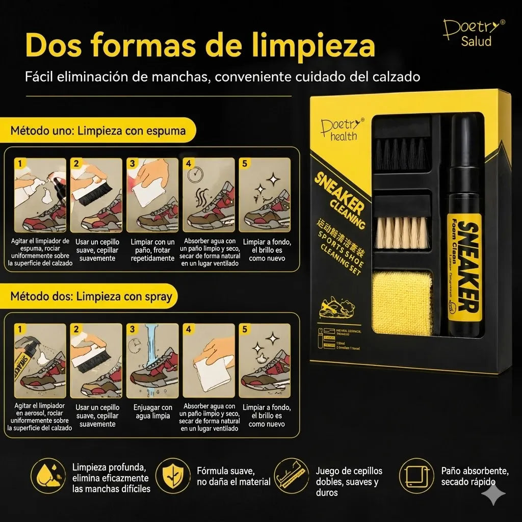 Kit Limpieza Zapatillas 4 En 1 Espuma Cepillos Brillo