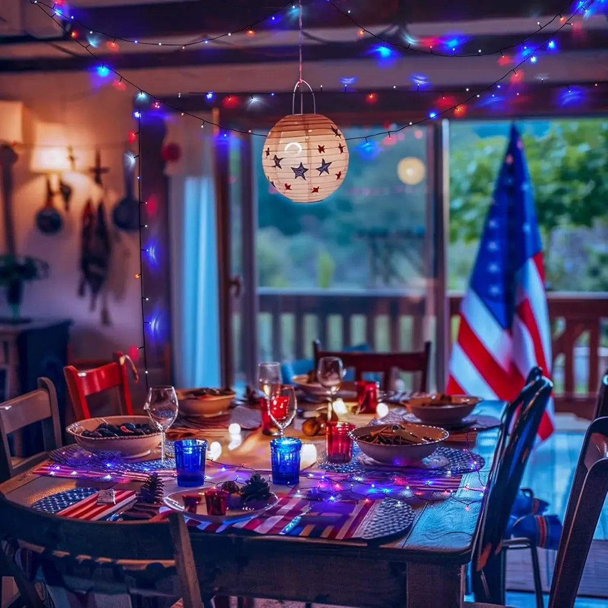 Guirnalda de Luces Solares LED RWB | Decoración Exterior IP65 para Fiestas y Jardines