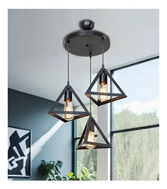 Lámpara Para Techo Colgante Vintage Con 3 Luces Y Cuerda