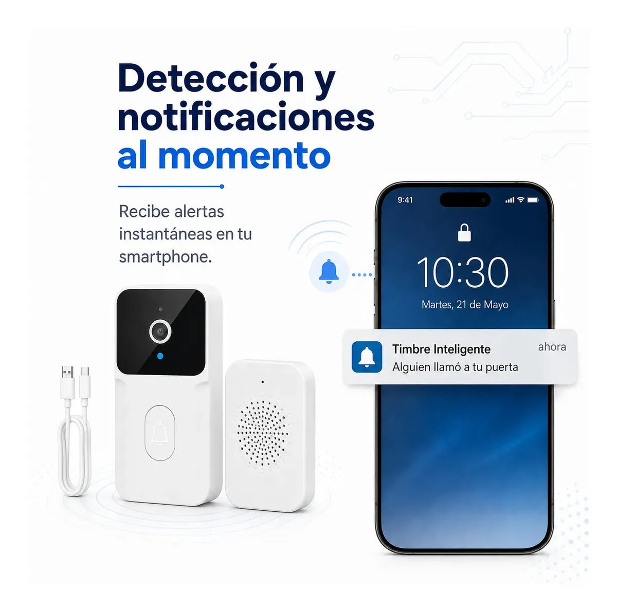 Timbre Inteligente WiFi Tuya con Cámara, Audio Bidireccional y Visión Nocturna para Casa, Departamento y Oficina