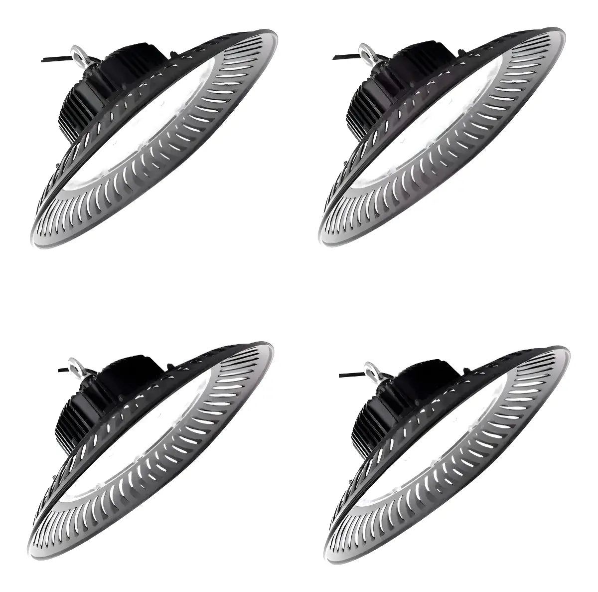 Pack de 4 campanas LED UFO negras con anilla para techo industrial