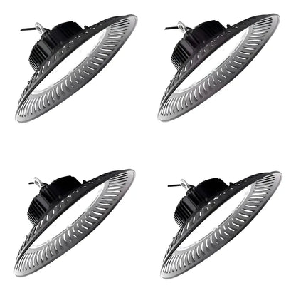 Pack de 4 campanas LED UFO negras con anilla para techo industrial