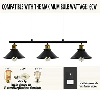 Lámpara colgante 3 luces estilo industrial para comedor cocina y bar