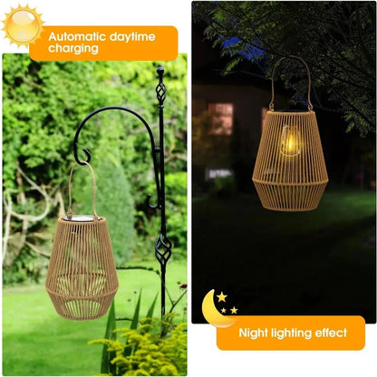 Lámpara Solar Tejida de Bambú con Luz Cálida para Jardín Exterior y Decoracion