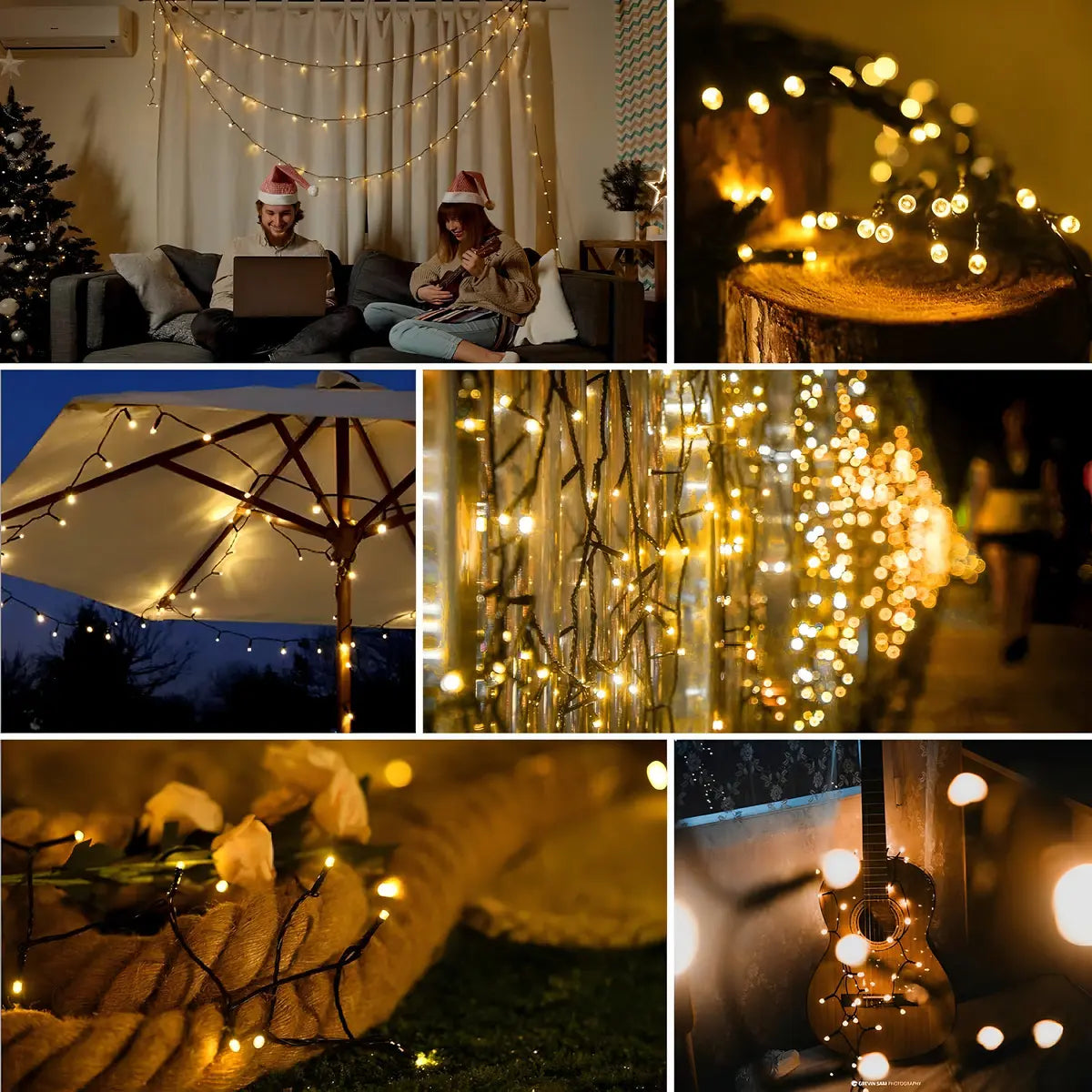 Pack X2 Luces Guirnaldas Solares Navidad 100 Led 10 Metros Luces Amarillo