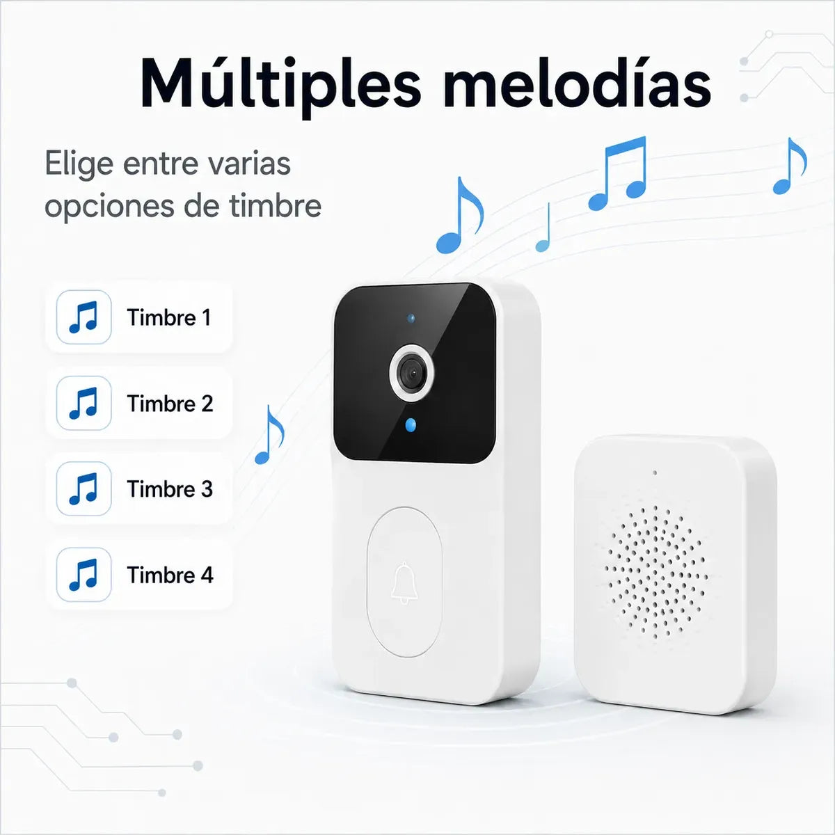 Timbre Inteligente WiFi Tuya con Cámara, Audio Bidireccional y Visión Nocturna para Casa, Departamento y Oficina