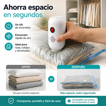 Bomba Eléctrica de Vacío 55W con Bolsas de Compresión 70 x 50 cm para Ropa, Closet y Viaje