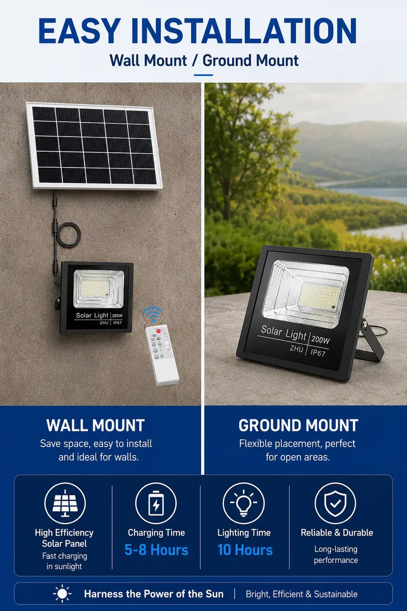 200w Foco Solar Led Exterior Ip67 Jardín Parcel Con Control