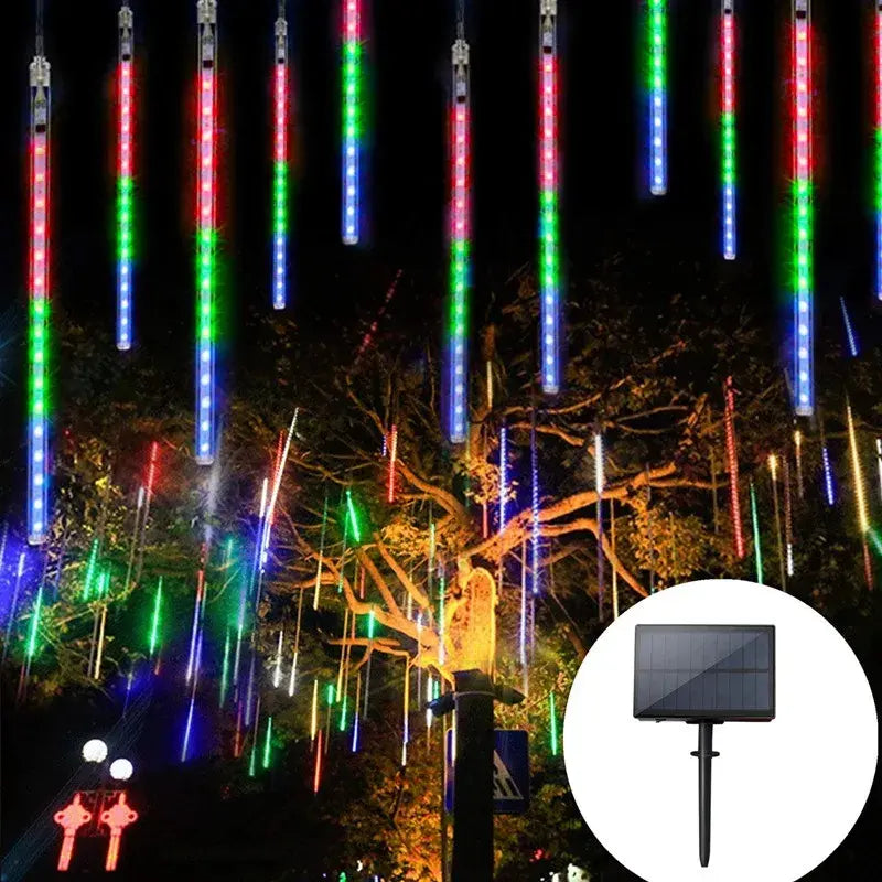 Luces solares tipo lluvia de meteoritos multicolor para jardín exterior