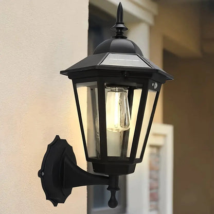 Farol Solar Pared Retro Luz Cálida Con Sensor Para Exterior