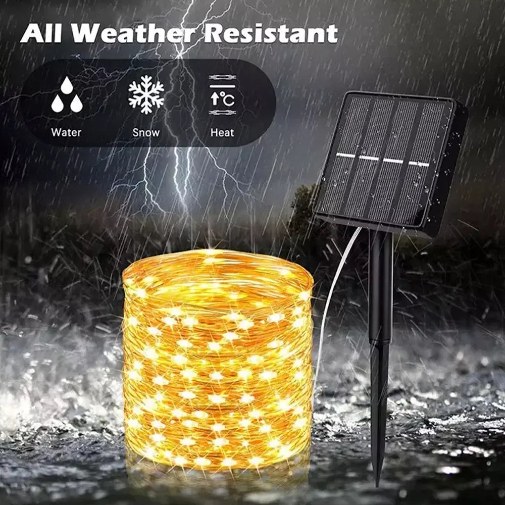 Guirnalda Solar 300 Led Luz Cálida 30m Ideal Para Exteriores