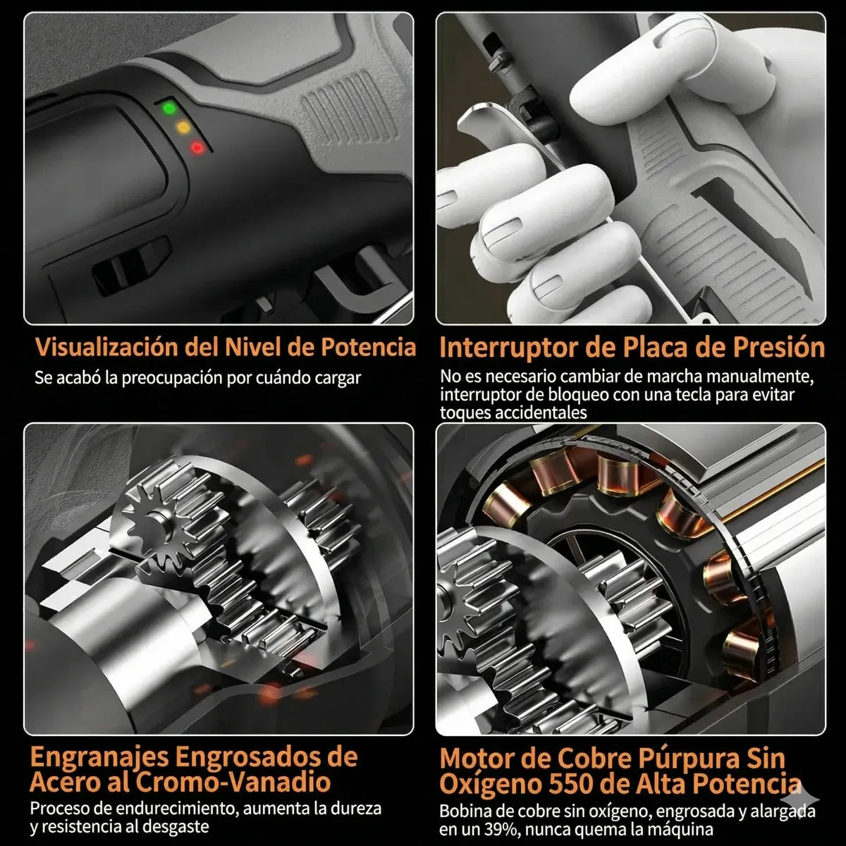 Indicador de batería, bloqueo y motor de la llave chicharra 18V