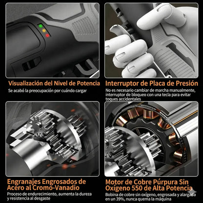 Indicador de batería, bloqueo y motor de la llave chicharra 18V