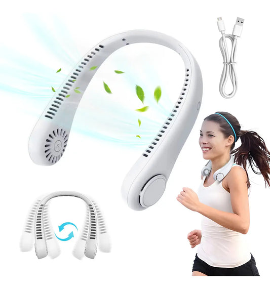 Ventilador de cuello sin aspas blanco con cable USB y salida de aire lateral