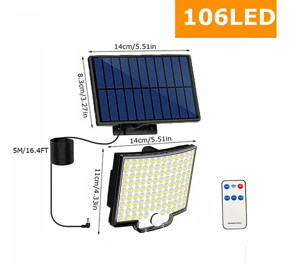 Lámpara Solar Led Sensor Movimiento Exterior 106 Led