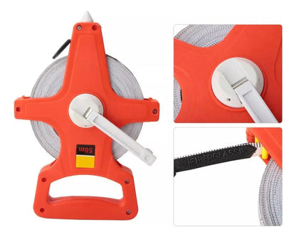 Huincha Métrica de Rollo Abierto 50 m con Manivela para Obras y Terreno