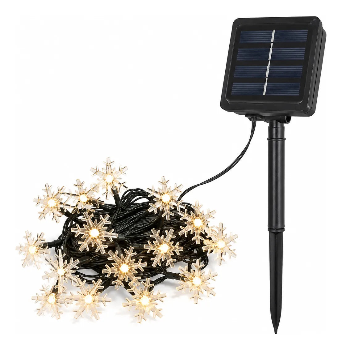 Guirnalda Solar Copos de Nieve 5 m con 20 LED Cálidos para Navidad