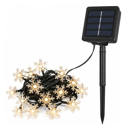 Guirnalda Solar Copos de Nieve 5 m con 20 LED Cálidos para Navidad