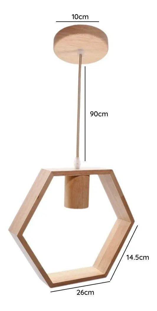 Medidas de lámpara colgante de madera hexagonal de 26 cm para techo