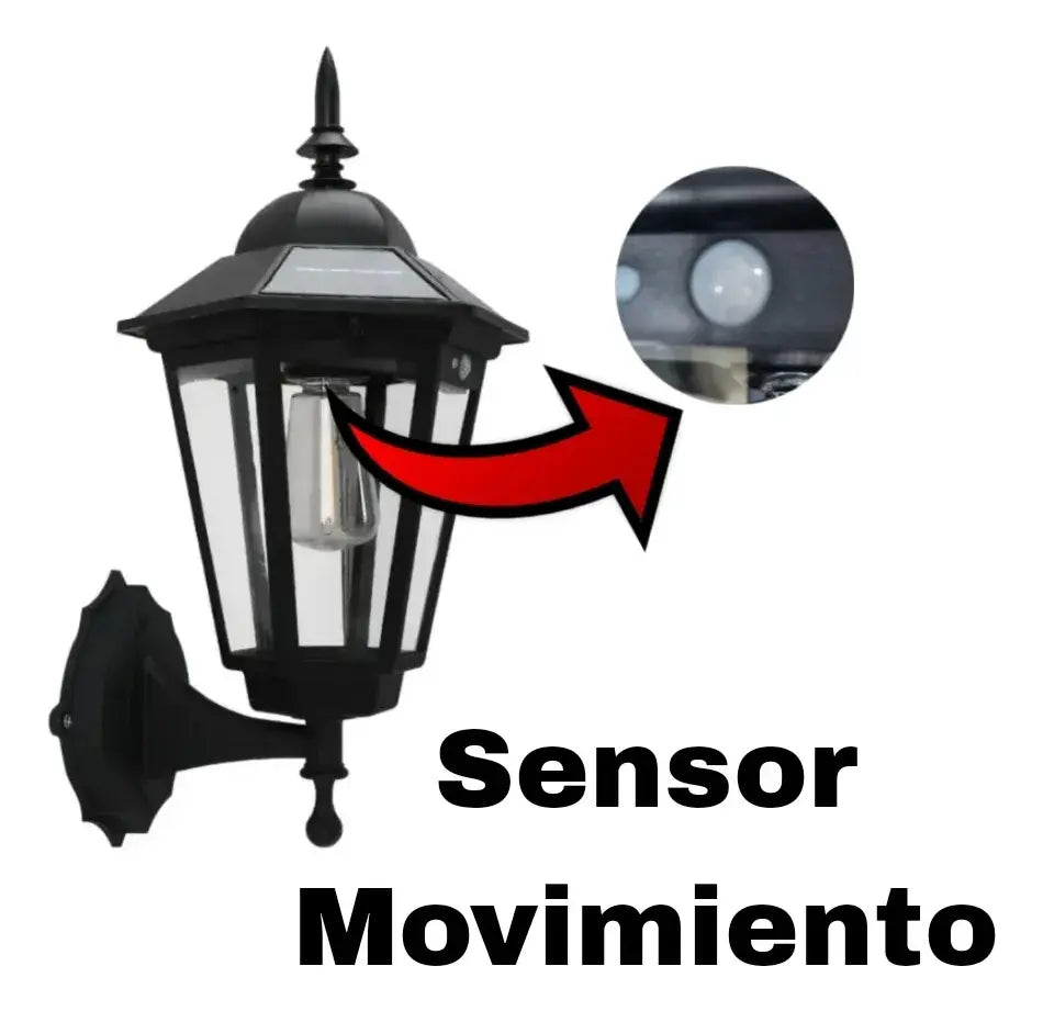 Farol Solar Pared Retro Luz Cálida Con Sensor Para Exterior